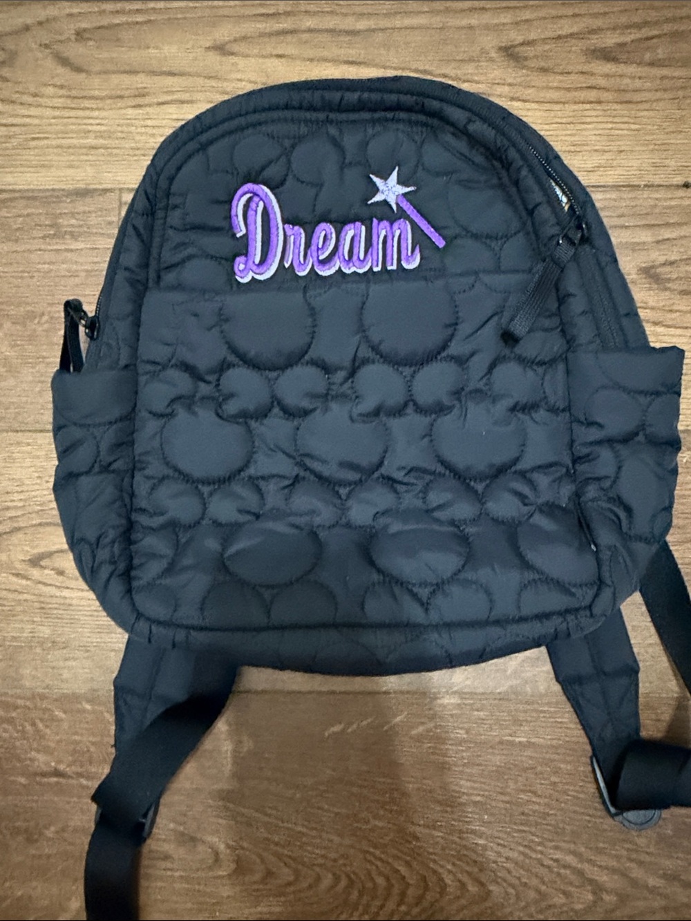 Vera Bradley Black Quilted mini Backpack with 'Dream' Embroidery